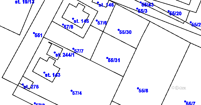 Parcela st. 55/39 v KÚ Týnec u Janovic nad Úhlavou, Katastrální mapa