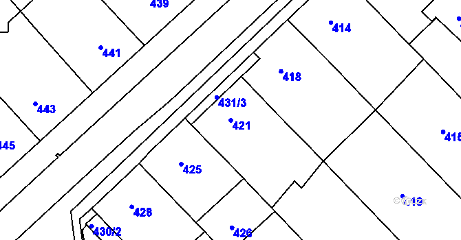Parcela st. 421 v KÚ Týnec na Moravě, Katastrální mapa