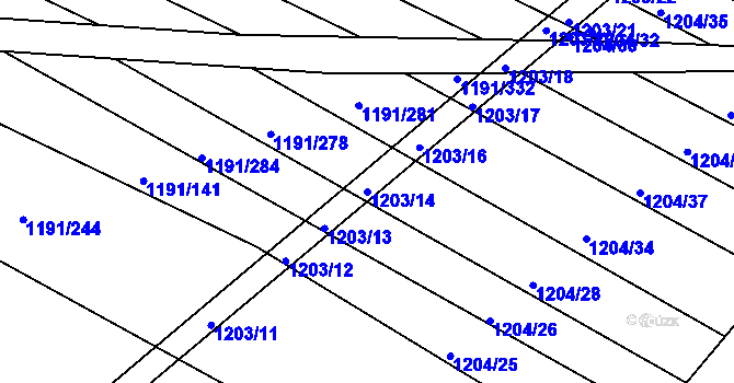 Parcela st. 1203/14 v KÚ Týnec na Moravě, Katastrální mapa