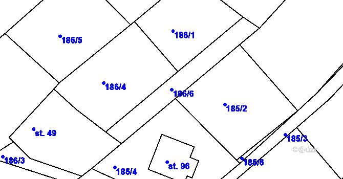 Parcela st. 186/6 v KÚ Lžovice, Katastrální mapa