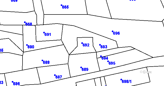 Parcela st. 692 v KÚ Týnec nad Labem, Katastrální mapa