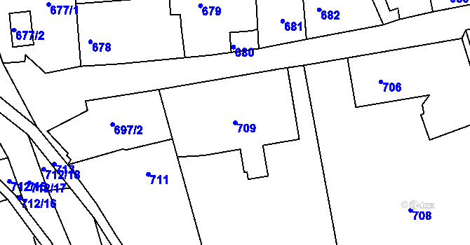 Parcela st. 709 v KÚ Týnec nad Labem, Katastrální mapa