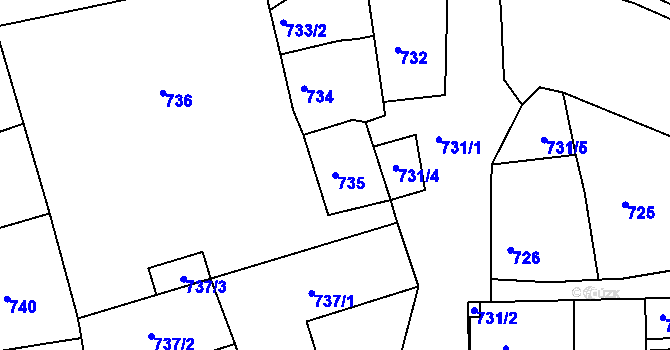 Parcela st. 735 v KÚ Týnec nad Labem, Katastrální mapa
