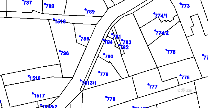 Parcela st. 780 v KÚ Týnec nad Labem, Katastrální mapa
