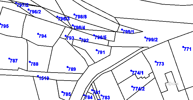 Parcela st. 791 v KÚ Týnec nad Labem, Katastrální mapa