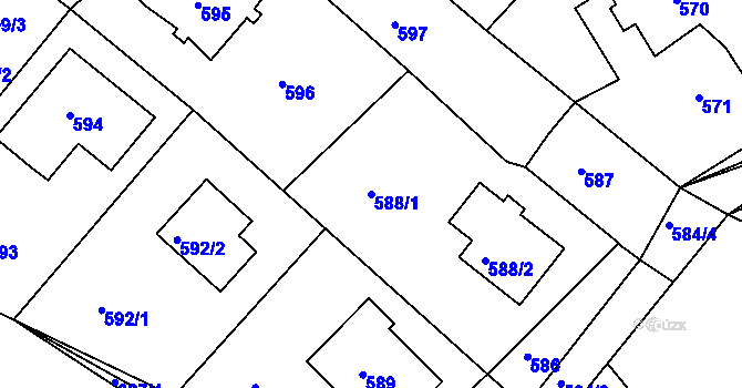 Parcela st. 588/1 v KÚ Týnec nad Labem, Katastrální mapa