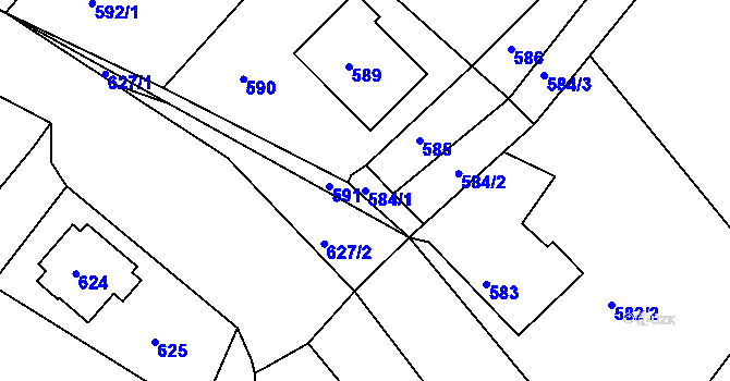 Parcela st. 584/1 v KÚ Týnec nad Labem, Katastrální mapa