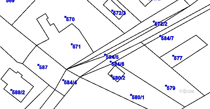 Parcela st. 584/5 v KÚ Týnec nad Labem, Katastrální mapa