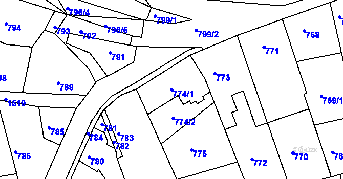 Parcela st. 774/1 v KÚ Týnec nad Labem, Katastrální mapa
