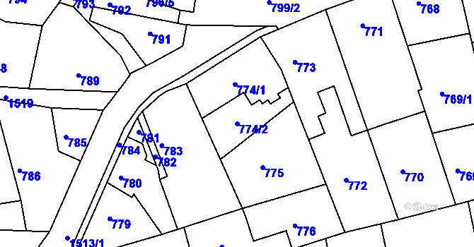 Parcela st. 774/2 v KÚ Týnec nad Labem, Katastrální mapa