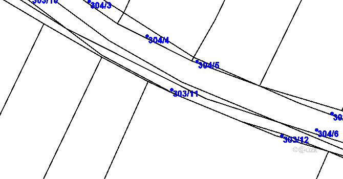 Parcela st. 303/11 v KÚ Vinařice u Týnce nad Labem, Katastrální mapa