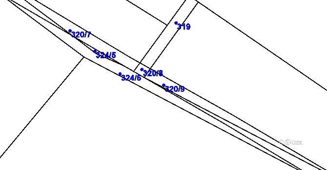 Parcela st. 320/9 v KÚ Vinařice u Týnce nad Labem, Katastrální mapa