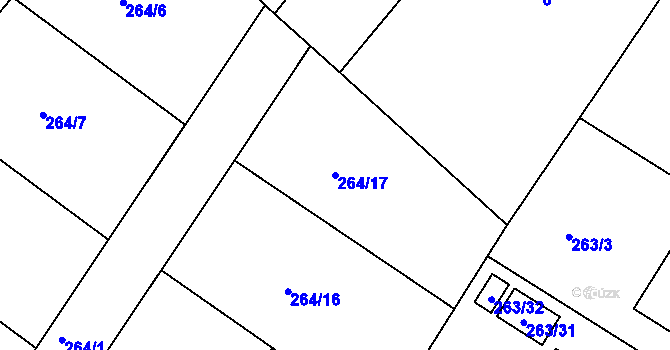 Parcela st. 264/17 v KÚ Vinařice u Týnce nad Labem, Katastrální mapa