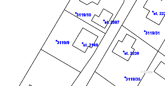 Parcela st. 2149 v KÚ Týnec nad Sázavou, Katastrální mapa