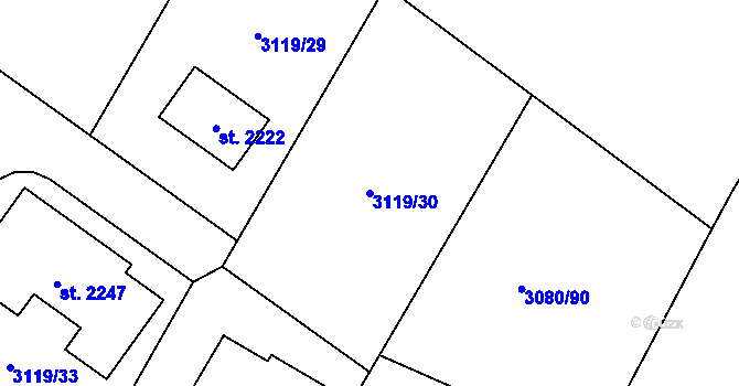 Parcela st. 3119/30 v KÚ Týnec nad Sázavou, Katastrální mapa