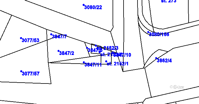 Parcela st. 2152/2 v KÚ Týnec nad Sázavou, Katastrální mapa