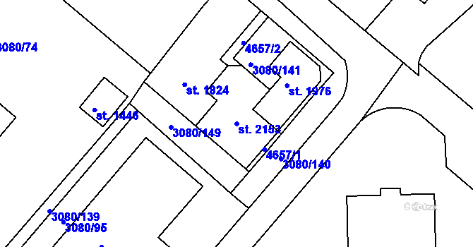 Parcela st. 2153 v KÚ Týnec nad Sázavou, Katastrální mapa
