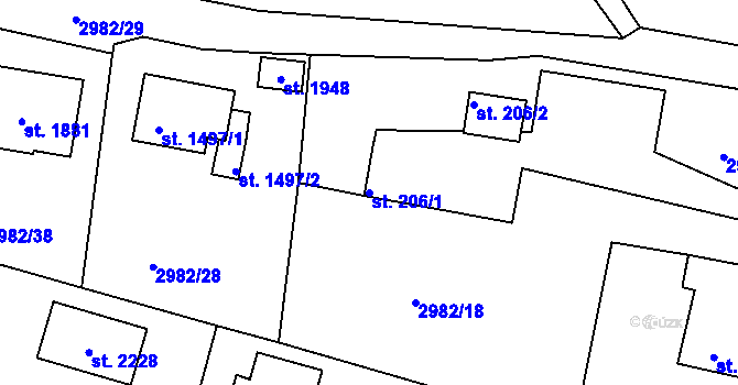 Parcela st. 206/1 v KÚ Týnec nad Sázavou, Katastrální mapa