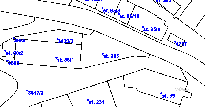 Parcela st. 213 v KÚ Týnec nad Sázavou, Katastrální mapa