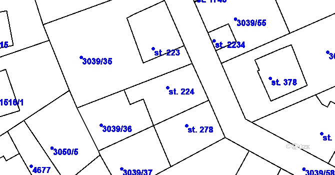 Parcela st. 224 v KÚ Týnec nad Sázavou, Katastrální mapa