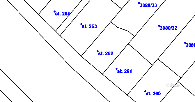 Parcela st. 262 v KÚ Týnec nad Sázavou, Katastrální mapa