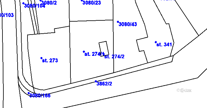 Parcela st. 274/2 v KÚ Týnec nad Sázavou, Katastrální mapa