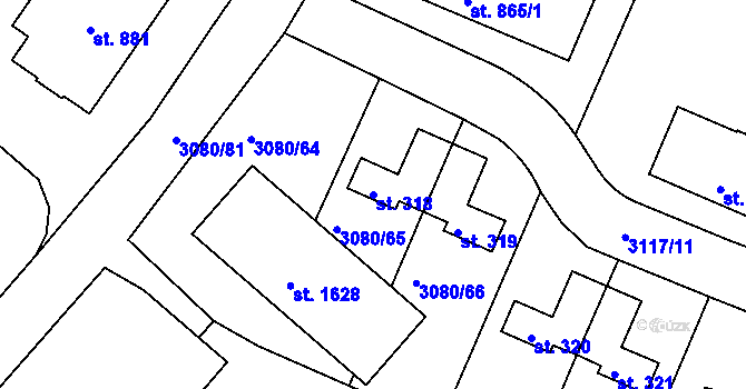 Parcela st. 318 v KÚ Týnec nad Sázavou, Katastrální mapa