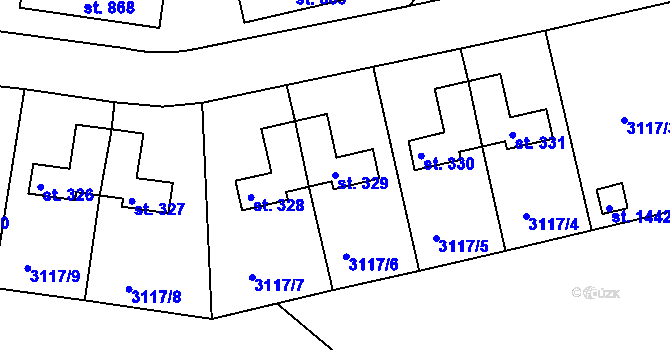 Parcela st. 329 v KÚ Týnec nad Sázavou, Katastrální mapa