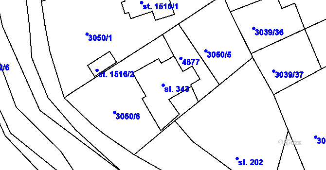 Parcela st. 343 v KÚ Týnec nad Sázavou, Katastrální mapa