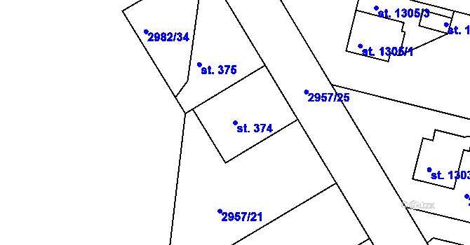 Parcela st. 374 v KÚ Týnec nad Sázavou, Katastrální mapa