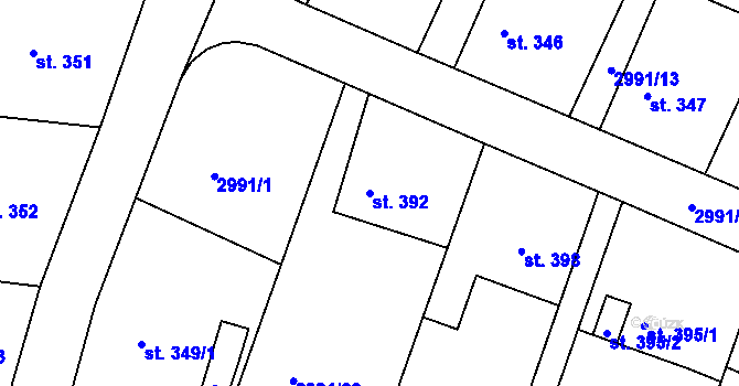 Parcela st. 392 v KÚ Týnec nad Sázavou, Katastrální mapa