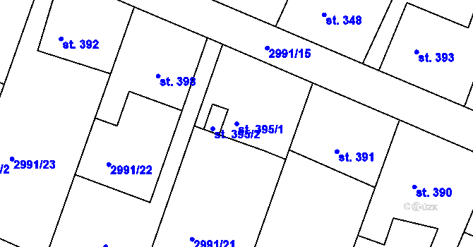 Parcela st. 395/1 v KÚ Týnec nad Sázavou, Katastrální mapa