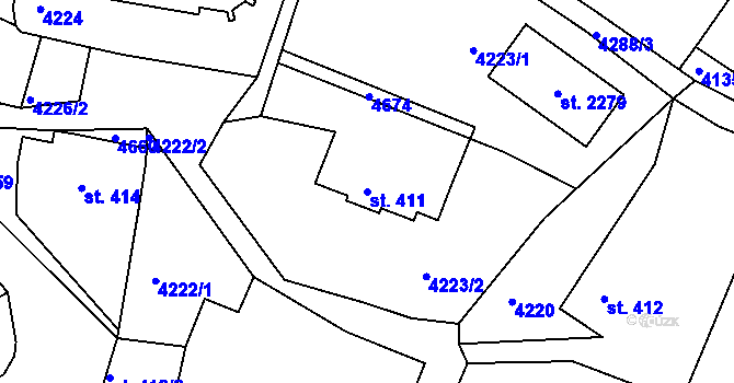 Parcela st. 411 v KÚ Týnec nad Sázavou, Katastrální mapa