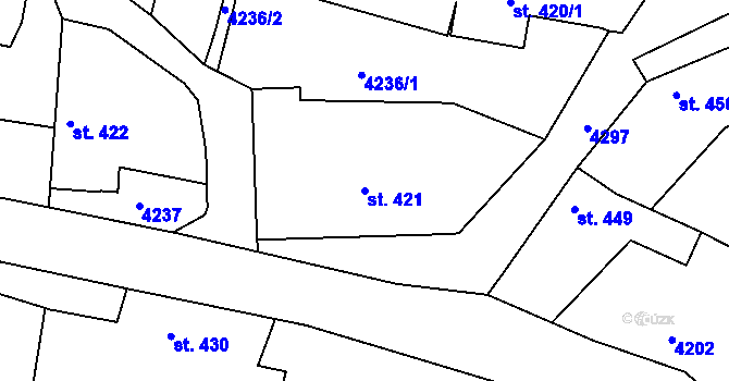 Parcela st. 421 v KÚ Týnec nad Sázavou, Katastrální mapa