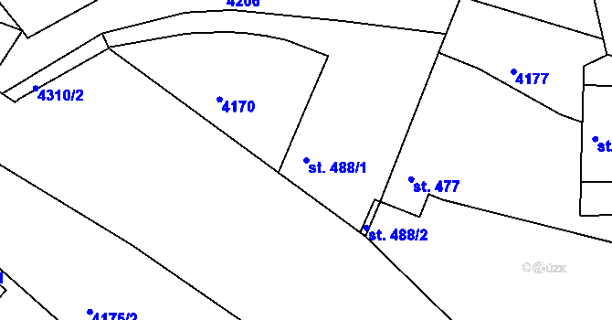Parcela st. 488/1 v KÚ Týnec nad Sázavou, Katastrální mapa