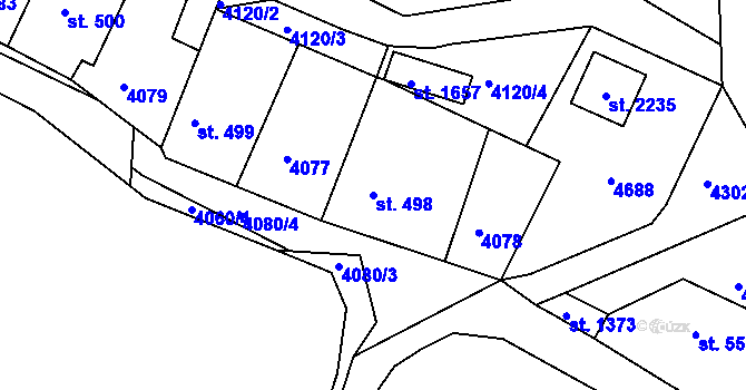 Parcela st. 498 v KÚ Týnec nad Sázavou, Katastrální mapa