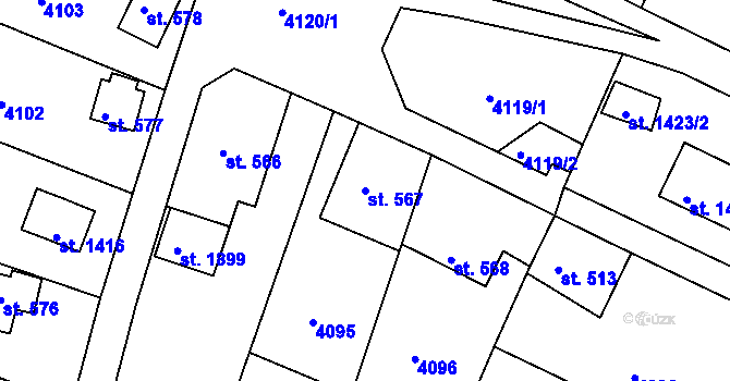 Parcela st. 567 v KÚ Týnec nad Sázavou, Katastrální mapa
