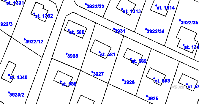 Parcela st. 581 v KÚ Týnec nad Sázavou, Katastrální mapa