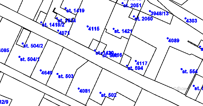 Parcela st. 593 v KÚ Týnec nad Sázavou, Katastrální mapa