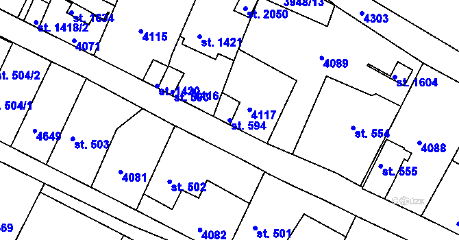 Parcela st. 594 v KÚ Týnec nad Sázavou, Katastrální mapa