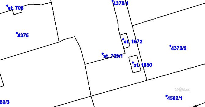 Parcela st. 709/1 v KÚ Týnec nad Sázavou, Katastrální mapa