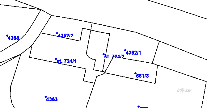 Parcela st. 724/2 v KÚ Týnec nad Sázavou, Katastrální mapa