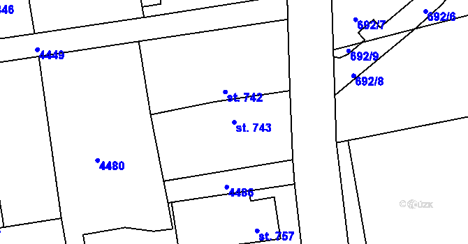 Parcela st. 743 v KÚ Týnec nad Sázavou, Katastrální mapa