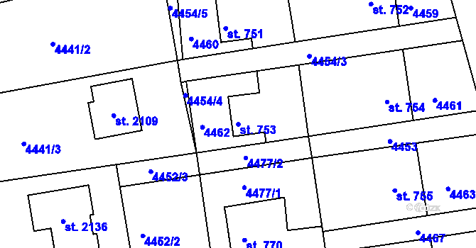 Parcela st. 753 v KÚ Týnec nad Sázavou, Katastrální mapa