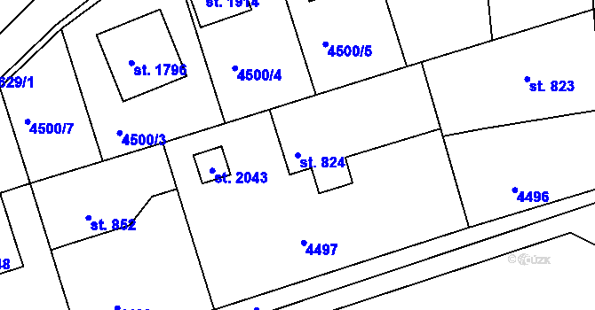 Parcela st. 824 v KÚ Týnec nad Sázavou, Katastrální mapa