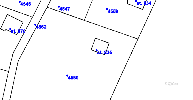 Parcela st. 835 v KÚ Týnec nad Sázavou, Katastrální mapa