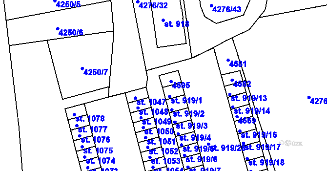 Parcela st. 919/29 v KÚ Týnec nad Sázavou, Katastrální mapa