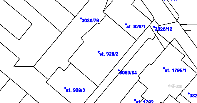 Parcela st. 928/2 v KÚ Týnec nad Sázavou, Katastrální mapa