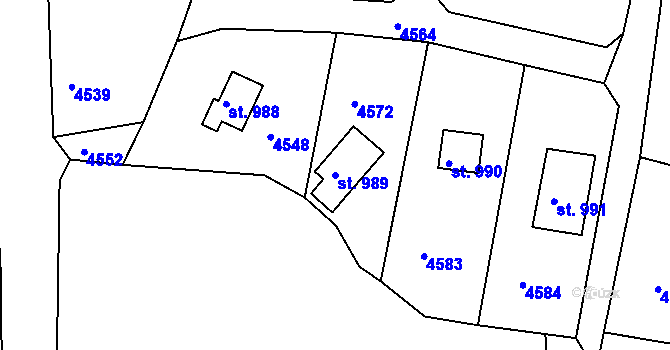 Parcela st. 989 v KÚ Týnec nad Sázavou, Katastrální mapa