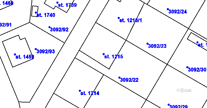 Parcela st. 1215 v KÚ Týnec nad Sázavou, Katastrální mapa
